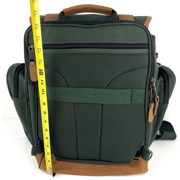Bushnell Magnify Life Green Brown Leather Backpack Hiking Camping Laptop Bag - Picture 7 of 13